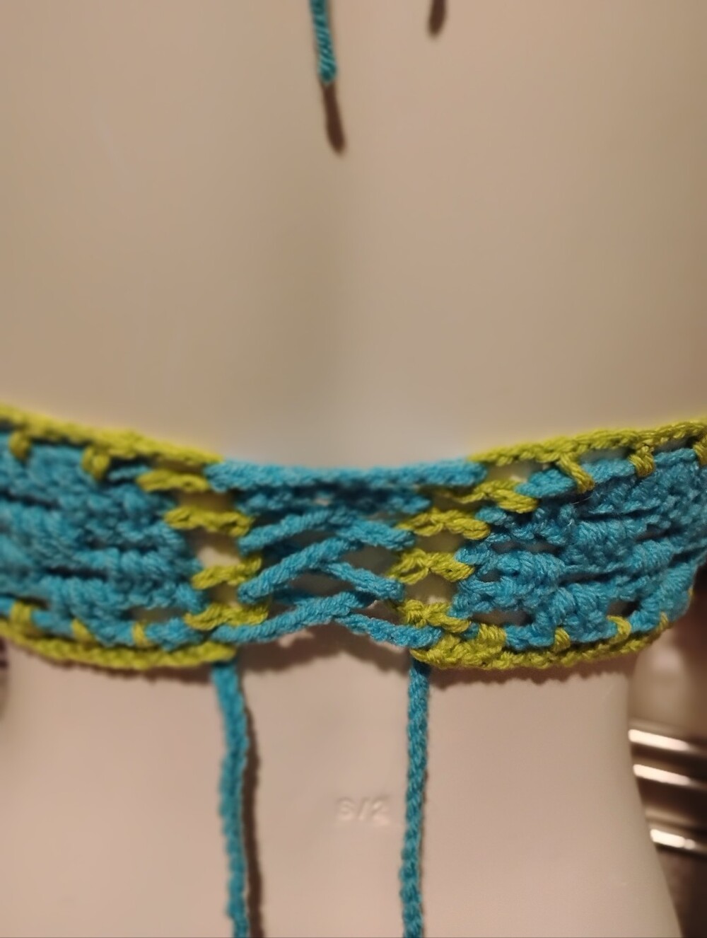 Handmade Crochet Bralette - Turquoise with Lime Trim - Picture 6 of 11